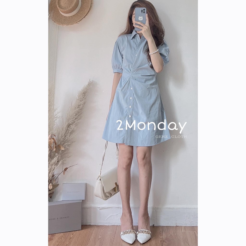 [Ảnh thật/Video]Đầm sơ mi nhúm eo sang chảnh Váy thanh lịch nhẹ nhàng kiểu dáng Hàn Quốc