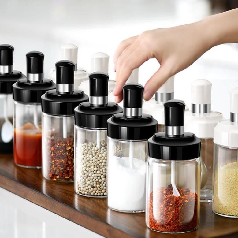 Lọ đựng gia vị thủy tinh, hũ đựng gia vị thủy tinh có muỗng thìa múc
