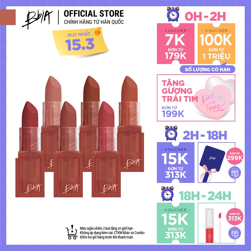 Mã FMCGMALL -8% đơn 250K Son Thỏi Lì Bbia Last Powder Lipstick 6 màu 3.5g