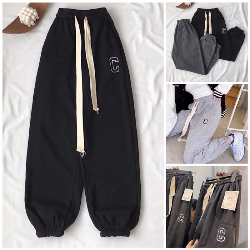Quần jogger Thêu C Dây rút bản to chất dày dặn ( kèm ảnh thật )