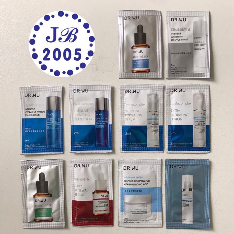Gói mẫu thử Dr.WU 2ml cho da mụn, dưỡng ẩm, làm trắng, chống lão hóa