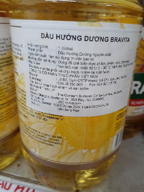 Dầu ăn hướng dương Nga Bravita 1L