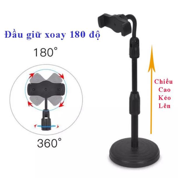 Giá đỡ điện thoại Microphone Stands, kẹp chống lưng 360 ,đế chân tròn để bàn, giá đỡ tiện lợi đa năng màu đen