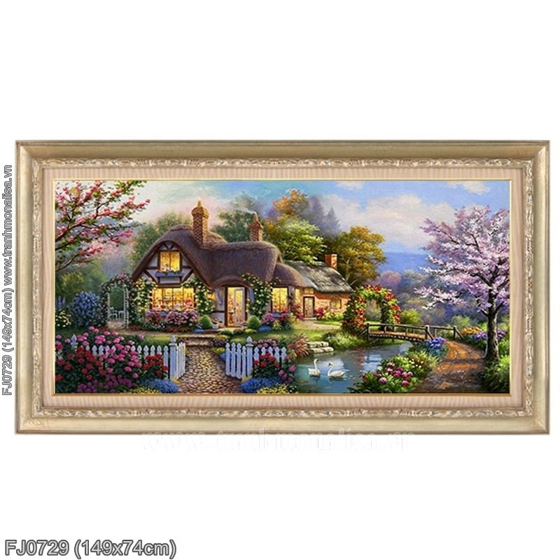 Tranh thêu kín Ngôi nhà hạnh phúc (FJ0729) 💥 kích thước 149*74 cm 📌