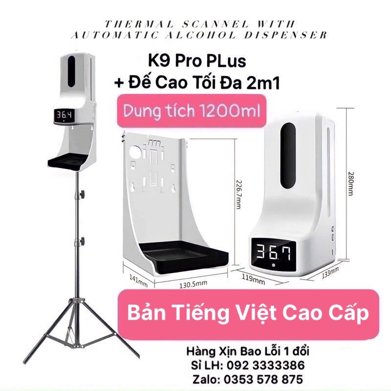 Máy rửa tay Sát Khuẩn kết Hợp đo thân nhiệt K9 Pro Plus 1200ML_Đo nhiệt Khử khuẩn Cảm ứng tự động (Bảo hành 6 tháng)