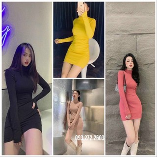 Đầm body cổ lọ thun borip nhiều màu- Hàng bao đẹp