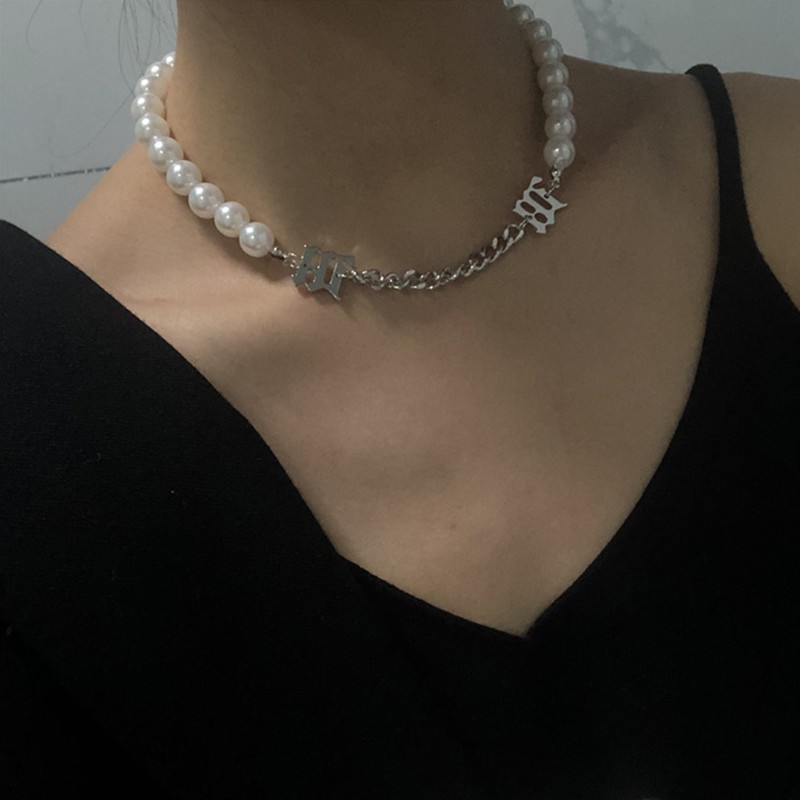Vòng cổ choker/vòng tay xỏ hạt ngọc trai giả thời trang hiphop sành điệu