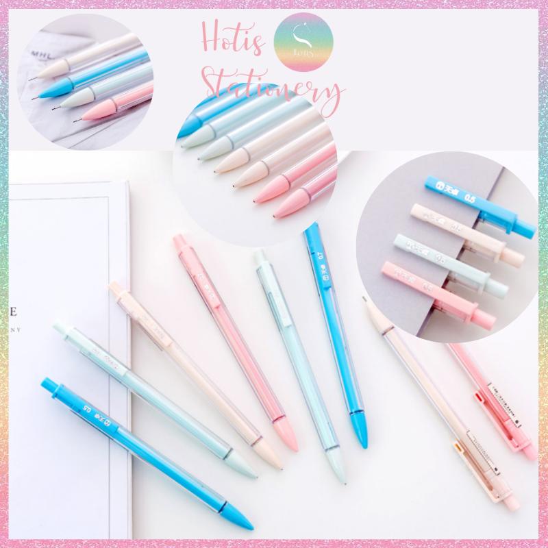 Bút chì bấm kim ngòi 0.5/ 0.7mm, thân bút bằng nhựa trong suốt phối màu pastel