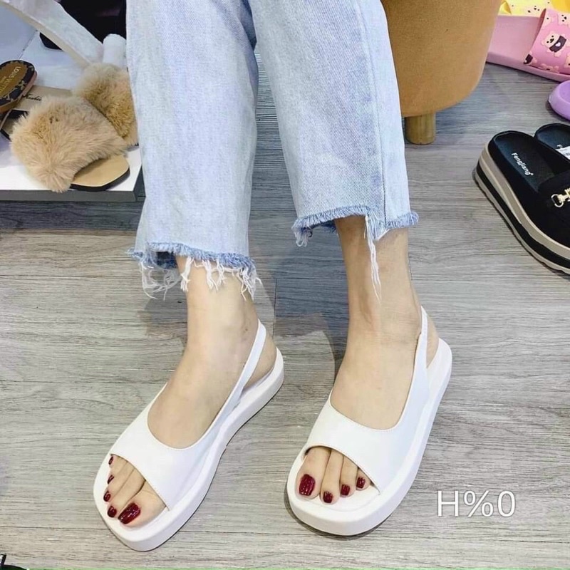 Giày sandal nữ , Dép quai hậu bản to chun sau đế bánh mì 2-3p dễ đi