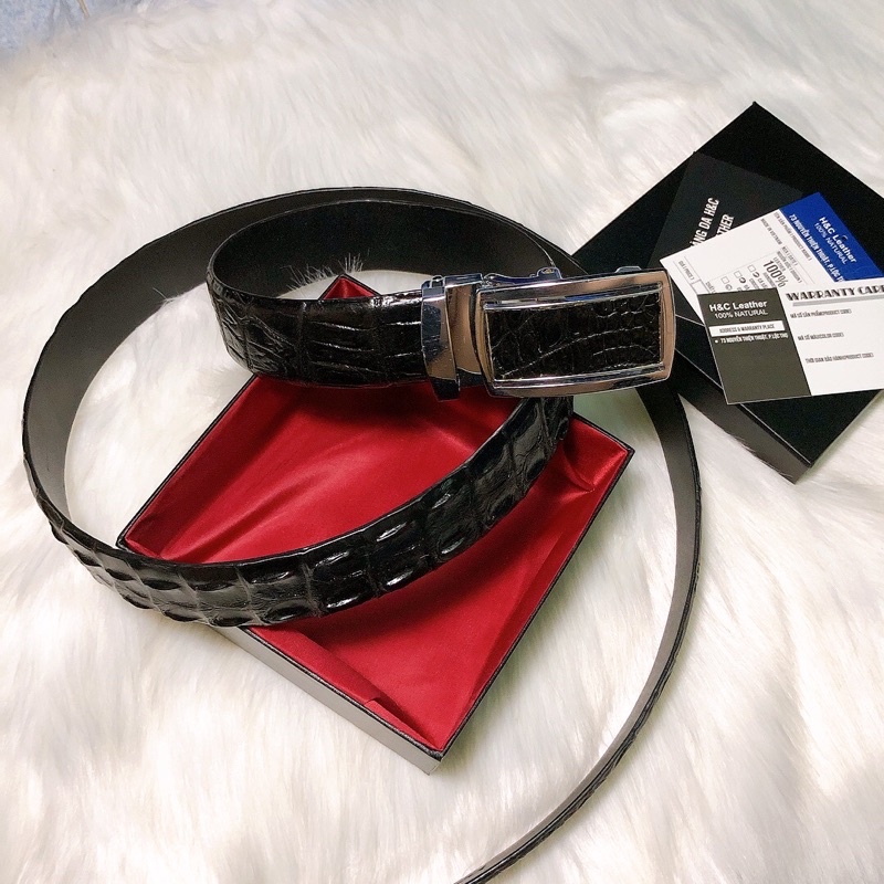 Thắt lưng nam da cá sấu thật 100%, 3.5 cm, dây nối