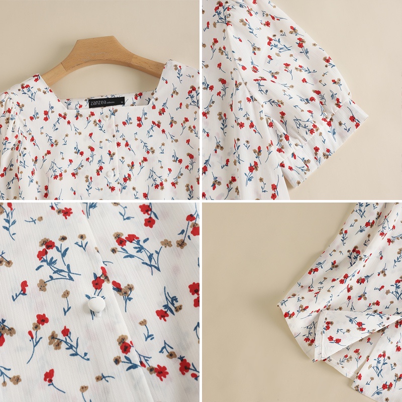 Áo ZANZEA tay phồng cổ vuông dáng rộng thời trang Hàn Quốc cho phái nữ