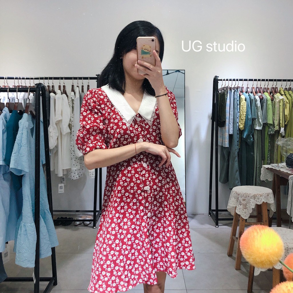 Váy hoa đỏ cổ sen size S
