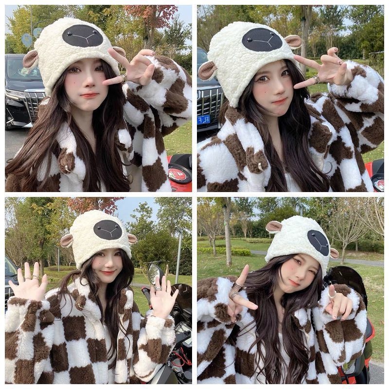 Mũ Len Trùm Tai Giữ Ấm Mùa Đông Họa Tiết Hoạt Hình Phong Cách Hàn Quốc Cho Nữ