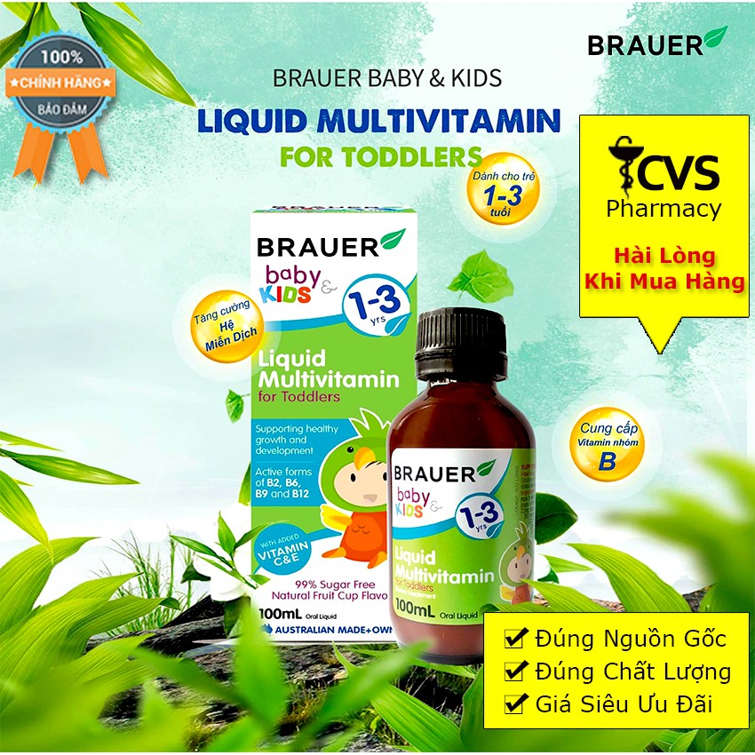 Siro Brauer Babby Kids Liquid Multivitamin For Toddlers 100ml - Bổ Sung Vitamin Nhóm B Cho Bé 1-3 tuổi