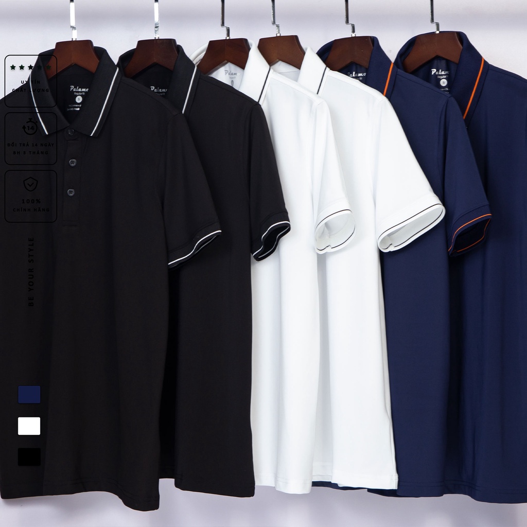 Áo thun polo nam coolmax siêu nhẹ PALAMO đen viền trắng chống UV phom regular fit | BigBuy360 - bigbuy360.vn