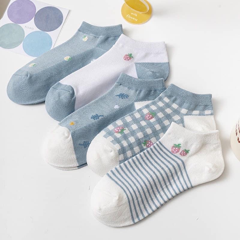LỐ 10 ĐÔI TẤT CỔ NGẮN PHỐI MÀU XANH NỮ TÍNH SIÊU XINH