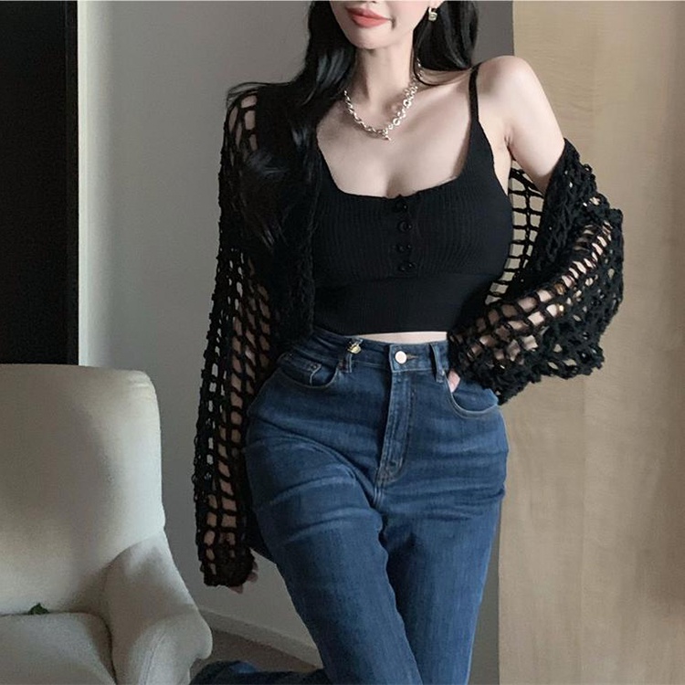 IELGY    Bộ Áo Khoác cardigan Dáng Rộng + Áo Sát Nách Xinh Xắn Cho Nữ