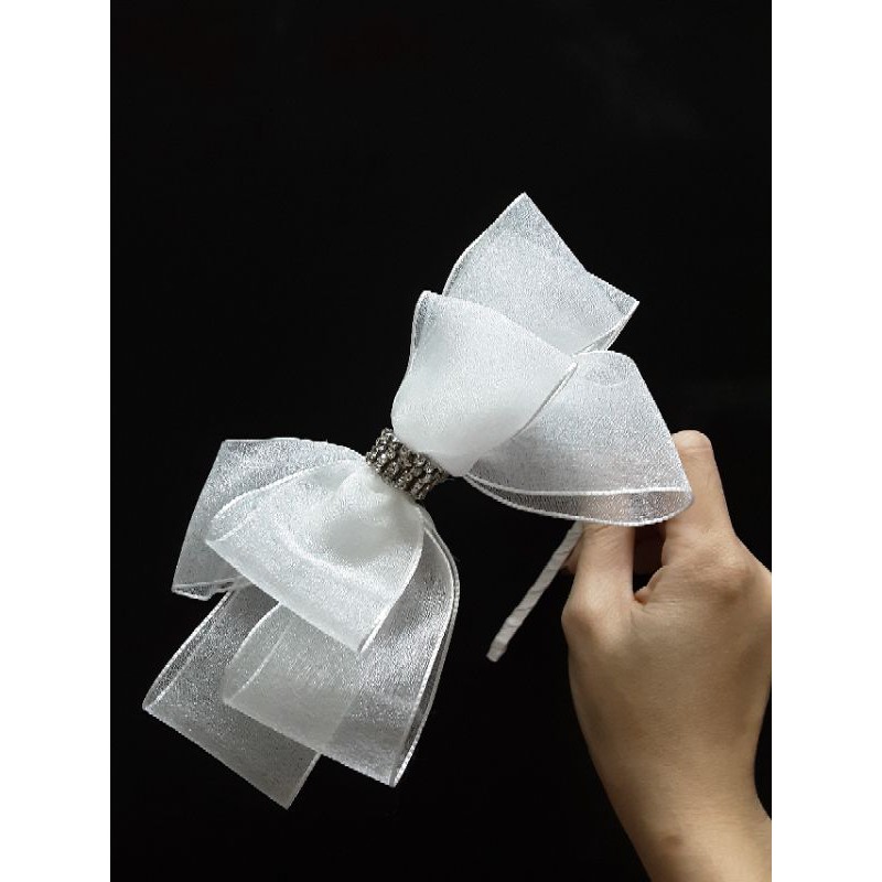 Cài tóc bé gái nơ trắng đính đá xinh xắn