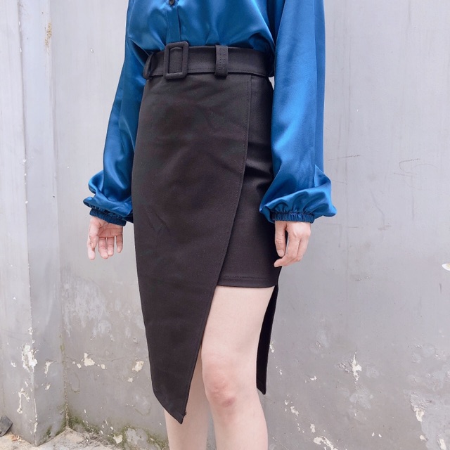 Chân váy nữ kaki co dãn xẻ tà kèm belt | BigBuy360 - bigbuy360.vn