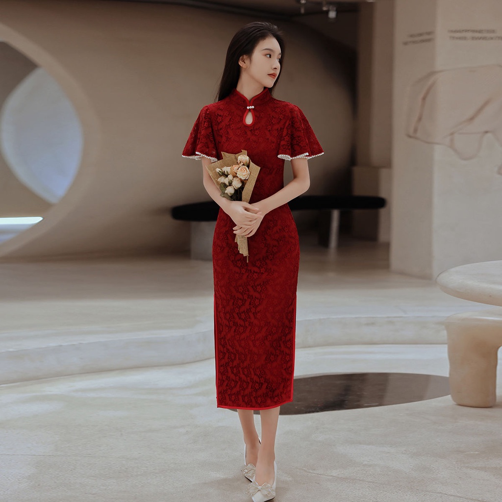 Đầm Sườn Xám Dáng Ôm Phối Ren Thời Trang Quyến Rũ Cho Nữ
