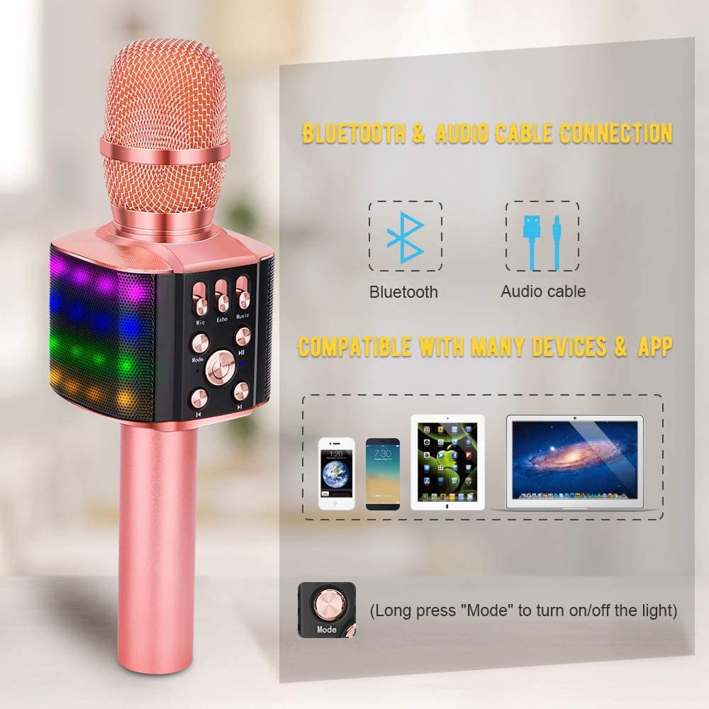 Microphone Karaoke Portable Bluetooth Không Dây Loa Speaker Đèn Led 4 in 1 cho Máy Hát Android IOS PC Tablet Bonaok
