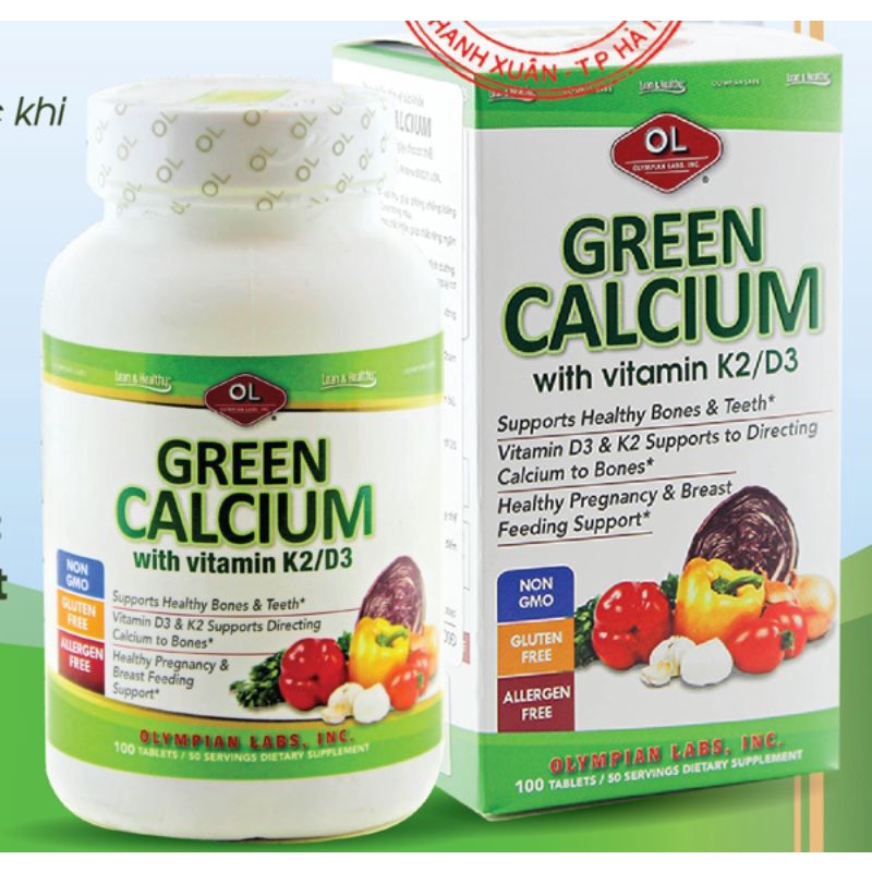 Viên uống Green Calcium bổ sung canxi hữu cơ cho bà bầu và trẻ em trong độ tuổi phát triển lọ 100 viên của Mỹ