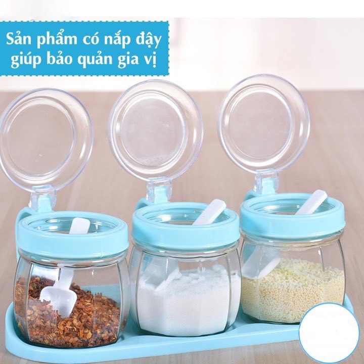 Bộ 3 lọ đựng gia vị kèm muống thìa Việt Nhật, hũ đựng gia vị có nắp hàng cao cấp TNX 2938