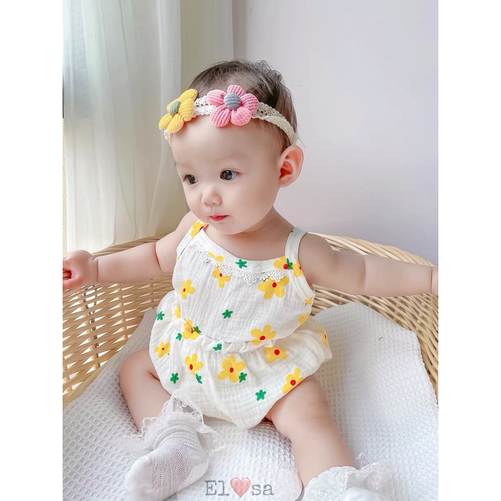 Đồ bộ bé gái - Bộ 2 dây hoa nhí ren ngực vải đũi xốp siêu xinh cho bé gái 1-5 Tuổi - ANNAKIDS