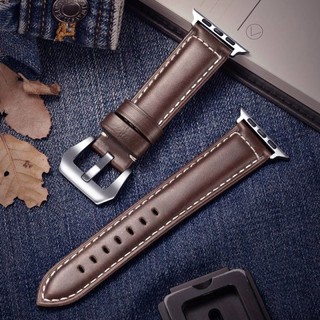 Dây đeo thay thế chính hãng Kakapi cho Apple Watch 38mm / 40mm / 42mm / 44mm màu nâu chỉ trắng (mặt da mịn)