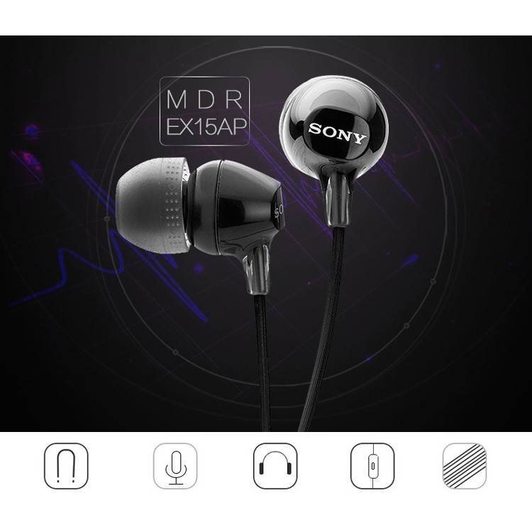 Tai nghe nhét tai có dây chính hãng SONY MDR EX15AP 3.5 mm loa siêu trầm âm thanh nổi