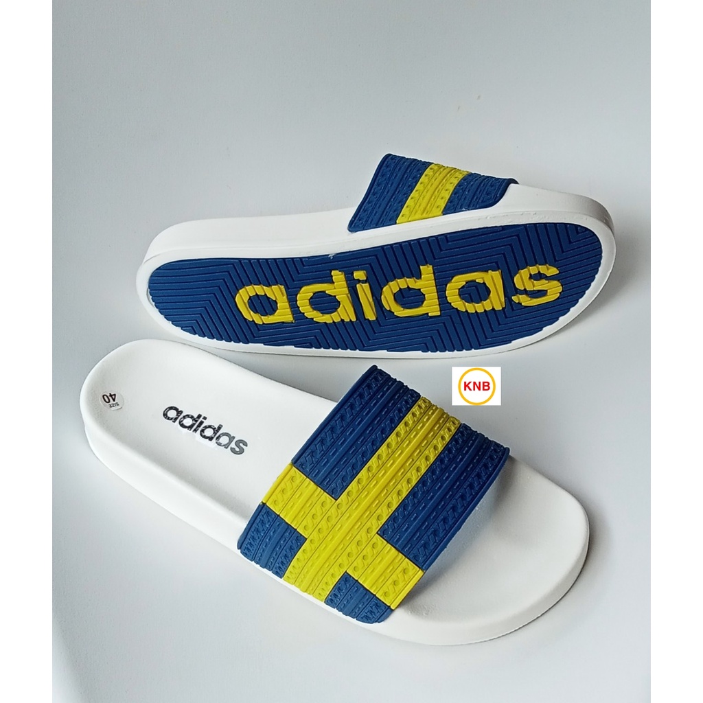 Dép Quai Ngang adidas Màu Trắng Kẻ Vàng ❤️FREESHIP+ Hộp❤️ Dép Quai Ngang Thể Thao Nam Nữ