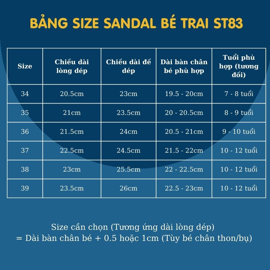 Sandal bé trai Kento quai ngang thể thao năng động và cá tính cho trẻ em học sinh nam 7 - 12 tuổi đi học đi biển ST83