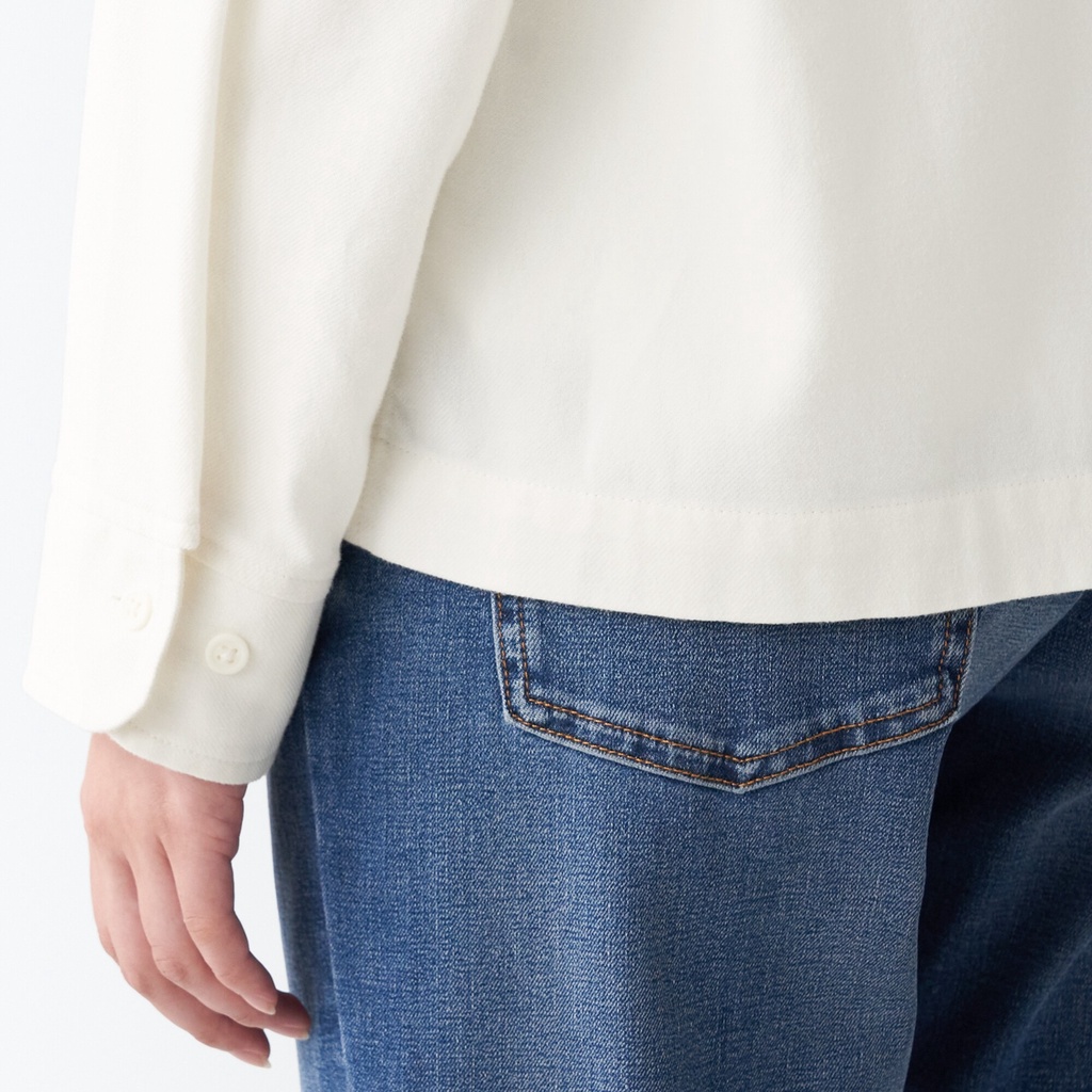 Muji Áo Sơ Mi Nữ Cổ Trụ Vải Flannel