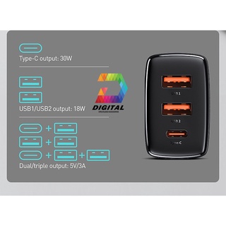 Củ Sạc Nhanh Baseus 30W Compact Quick Charger ( USB Dual Port + Type C, 30w PD / QC3.0 Multi Quick Charge Support )