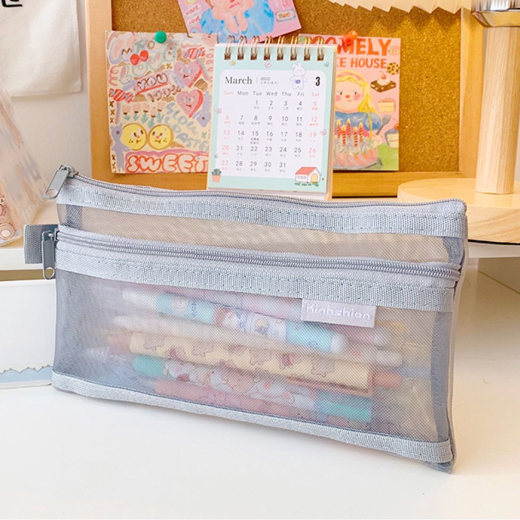 Túi Đựng Bút Trong Suốt Phối Khóa Kéo Đơn Giản