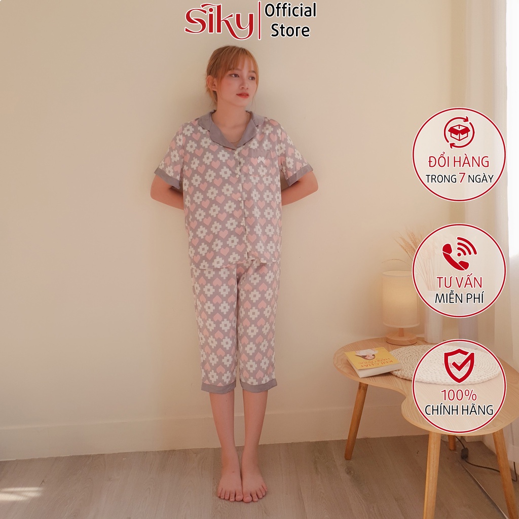 Bộ pijama nữ caro SIKY chất lụa satin
