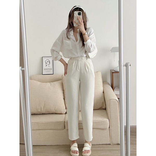 Quần tây chất đẹp cúc lệch cạp khoá lưng chun - Quần baggy 90cm