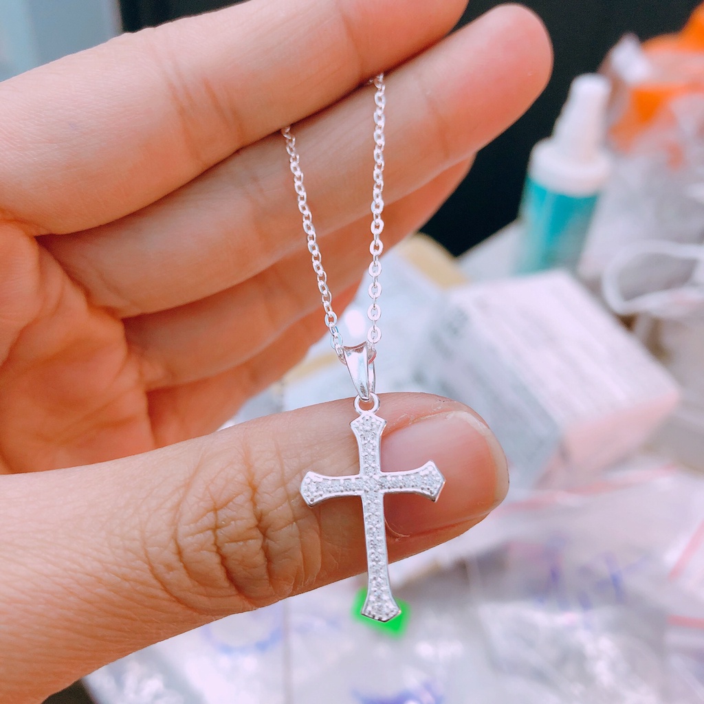 Dây chuyền nữ bạc ta mặt thánh giá nạm đá tinh tế kĩ càng - Bạc Bibi silver