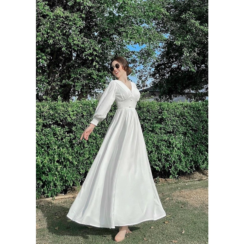 Maxi tay dài cổ tim mút bọc có mút siêu xinh