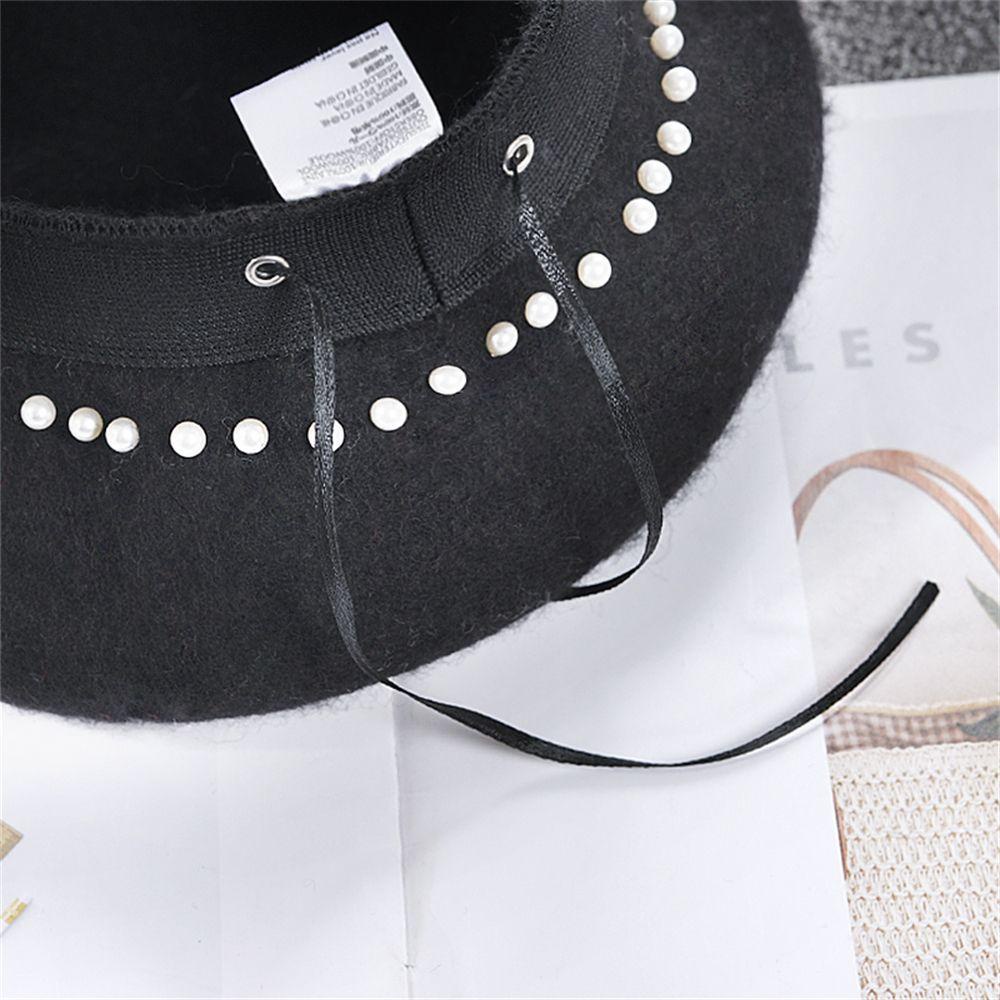 Mũ Beret Đính Ngọc Trai Thời Trang Mùa Đông Cho Nữ