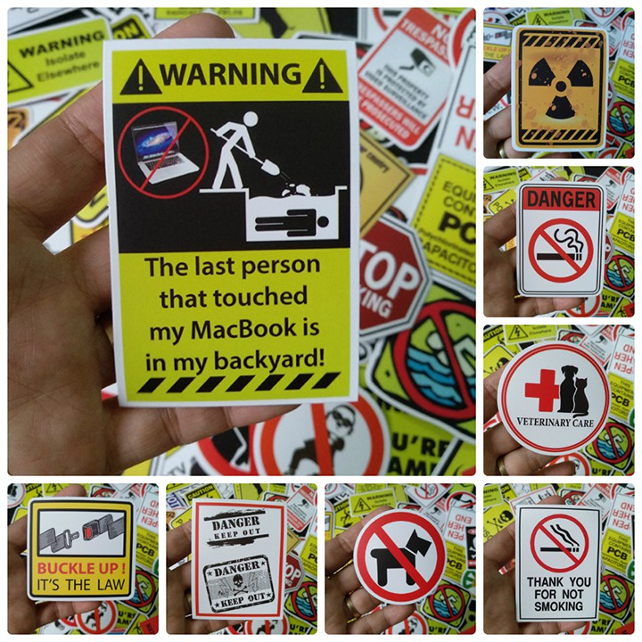 Bộ Sticker dán cao cấp chủ đề WARNING - Dùng dán Xe, dán mũ bảo hiểm, dán Laptop...