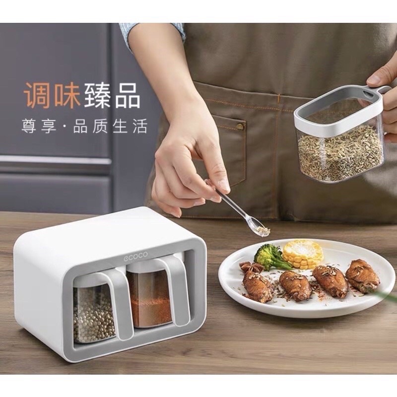Bộ đựng gia vị dán tường Ecoco, Kệ gia vị dán tường thông minh tiết kiệm không gian nhà bếp