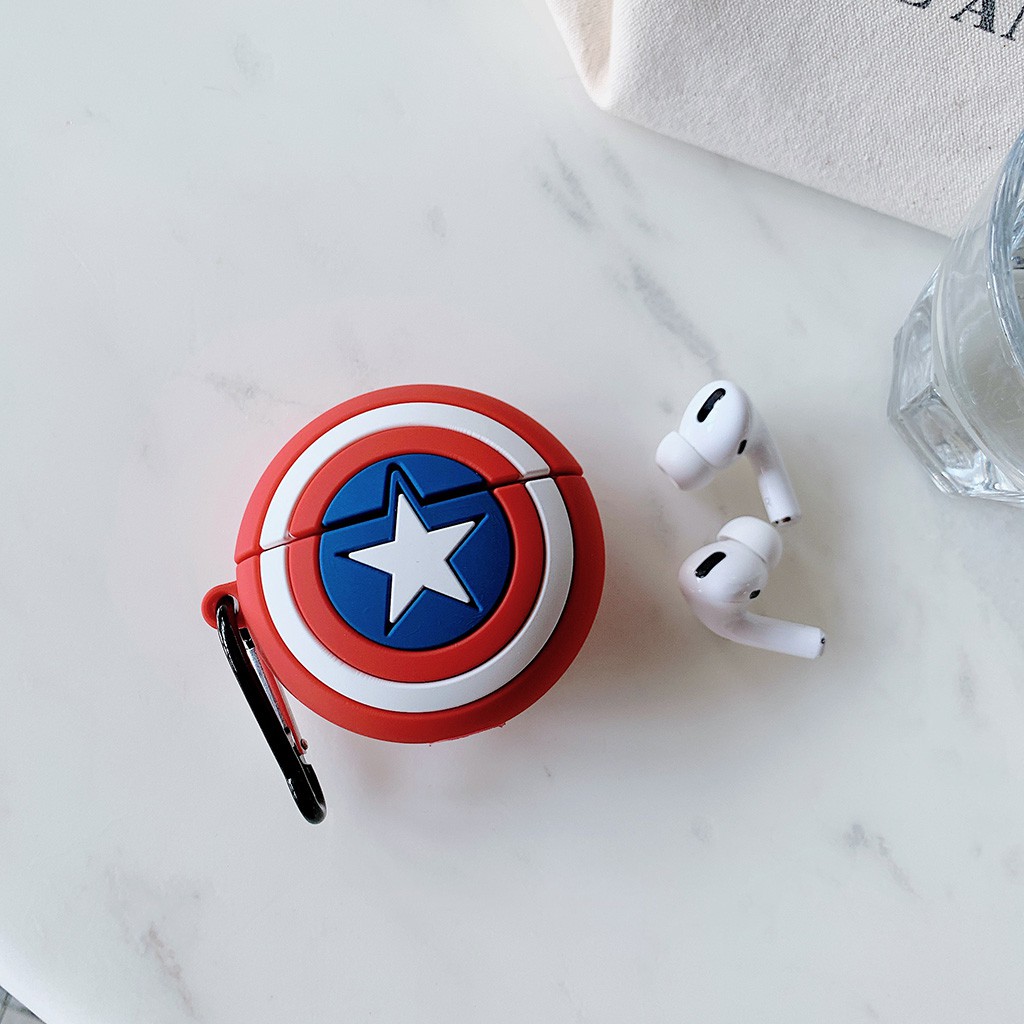 Vỏ Bảo Vệ Hộp Sạc Tai Nghe Không Dây Airpods 1/2 Bằng Silicon Hình Khiên Captain America