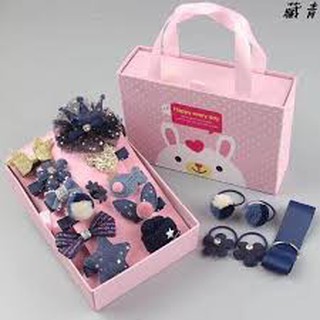 Hộp quà trọn bộ nơ, kẹp tóc 18 món cho bé gái