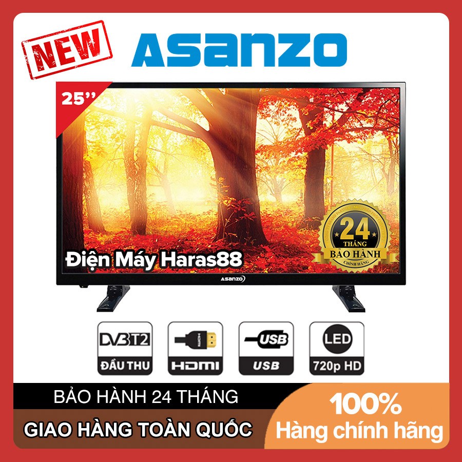 Tivi T2 Asanzo 25 inch 25S200T2 HD Ready, HDMI, VGA, AV, DVB-T2, Nguồn Điện 12V, Tivi Giá Rẻ - Hàng Chính Hãng