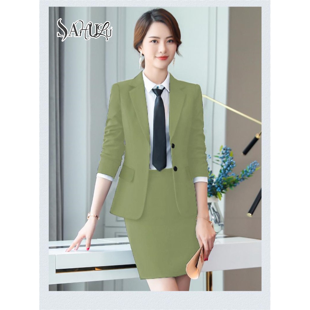 [Vest Công Sở 2020] Nguyên Set Đồ Bộ Vest Nữ Công Sở Đẳng Cấp Và Thời Trang SAHULU Màu Xanh