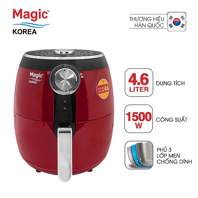 [Mã 254ELSALE giảm 7% đơn 300K] Nồi Chiên Không Dầu Magic A-802 (4.6 Lít) Đỏ- Hàng Chính Hãng