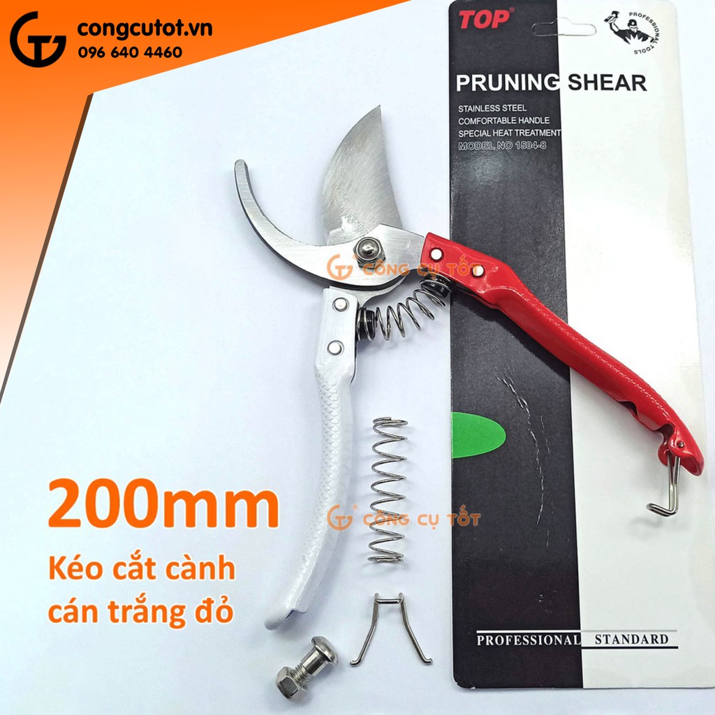 Kéo cắt cành 200mm cán trắng đỏ TOP