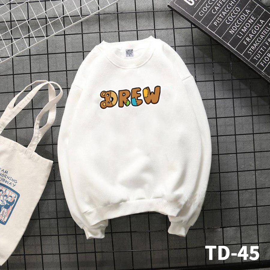 Áo sweater CHỮ DREW rộng nam nữ, áo tay dài nỉ bông in họa tiết unisex dày mềm mịn - Tí Chuột Studio