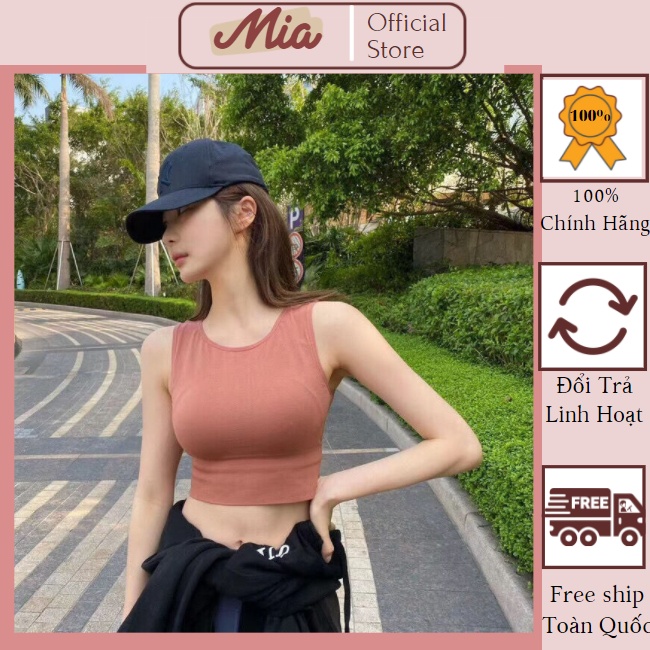 Áo bra 2 dây to, áo tập gym nữ vải thun co giãn kiểu dáng croptop có đệm ngực - Mia shore